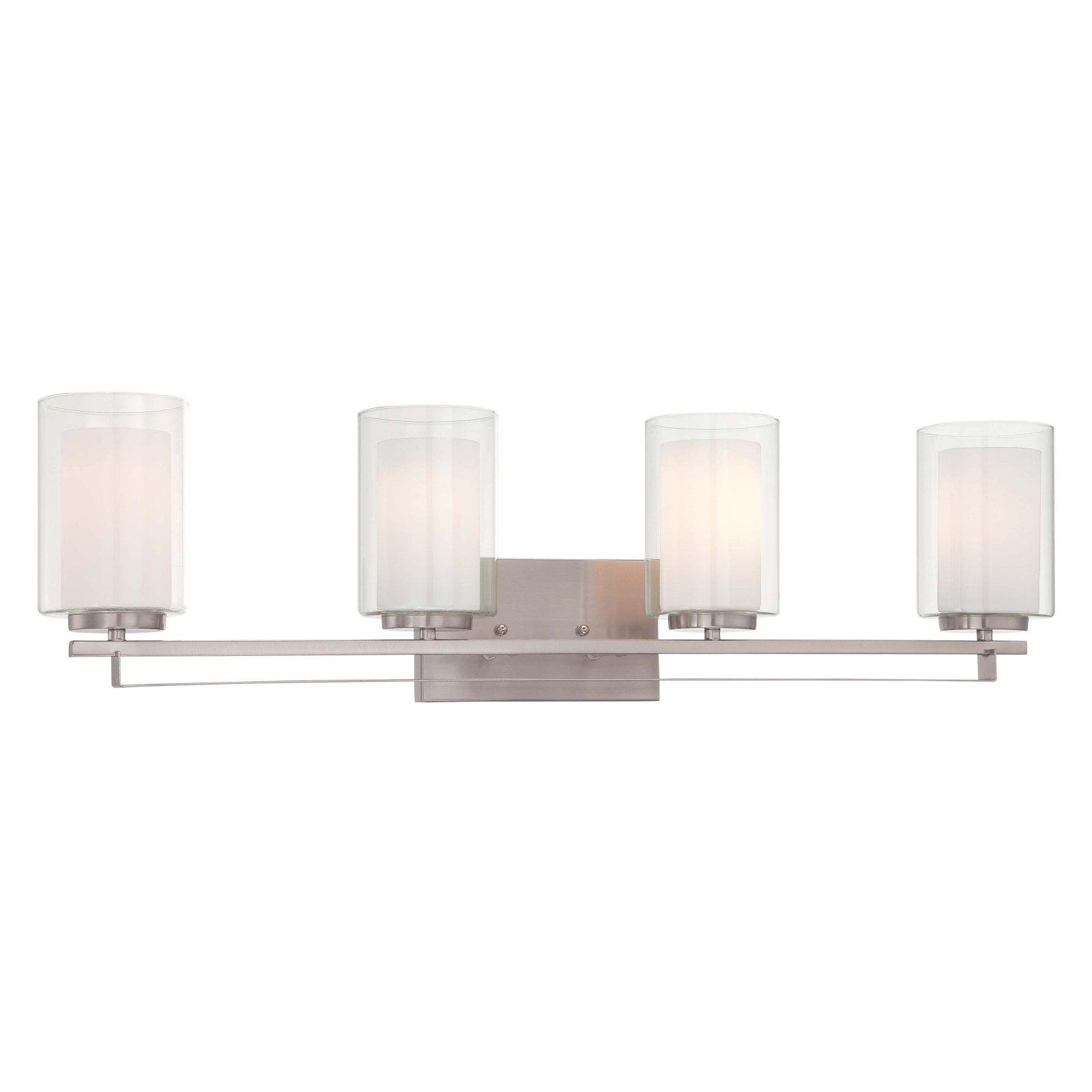 Elegant Brushed Nickel 4-Light Bath Bar with Etched White Glass