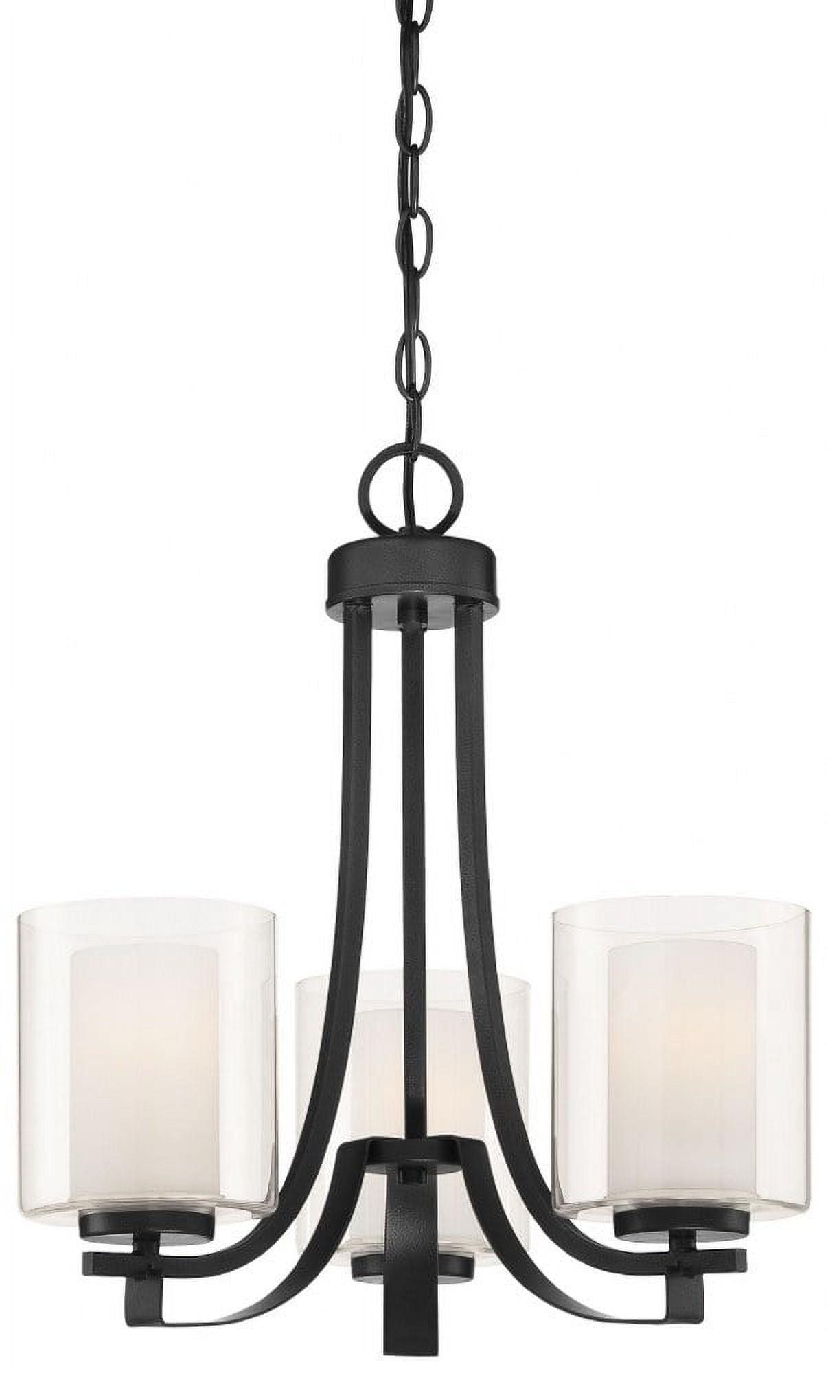 Minka Lavery Coal Black Pendant Chandelier 18" Wide Modern Clear Outer White Inner Glass 3-Light Fixture for Dining Room House