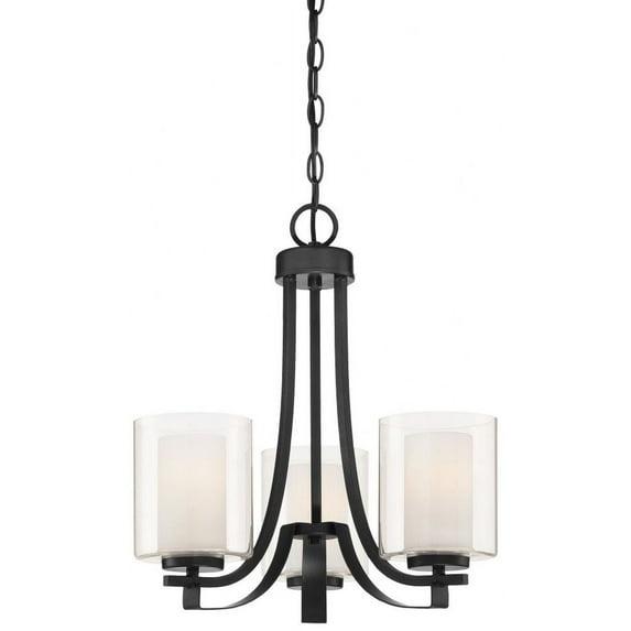 Minka Lavery Coal Black Pendant Chandelier 18" Wide Modern Clear Outer White Inner Glass 3-Light Fixture for Dining Room House