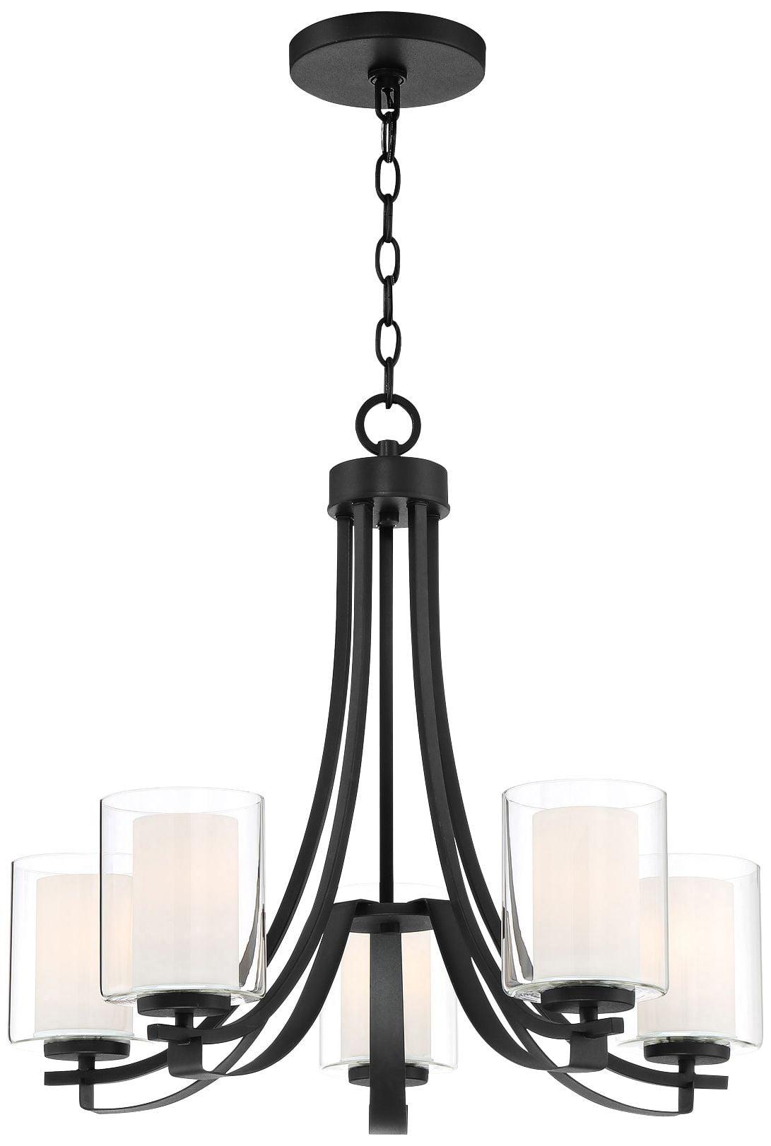 Minka Lavery Sand Coal Pendant Chandelier 25 1/2" Wide Modern Clear Outer White Inner Glass Shade 5-Light Fixture for Dining Room