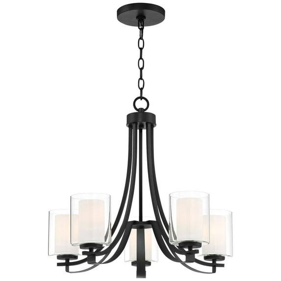 Minka Lavery Sand Coal Pendant Chandelier 25 1/2" Wide Modern Clear Outer White Inner Glass Shade 5-Light Fixture for Dining Room