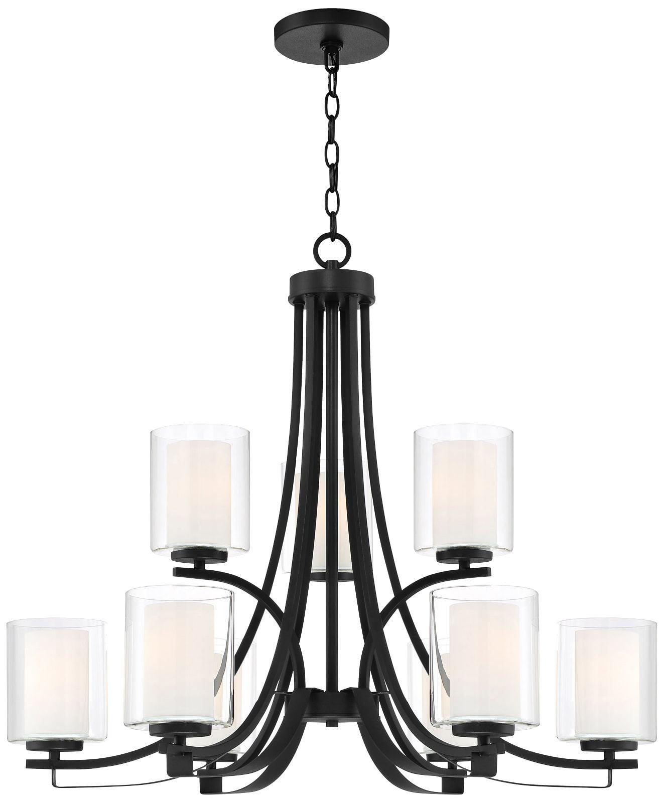 Sand Coal Nickel 9-Light Chandelier with Etched Glass Shades