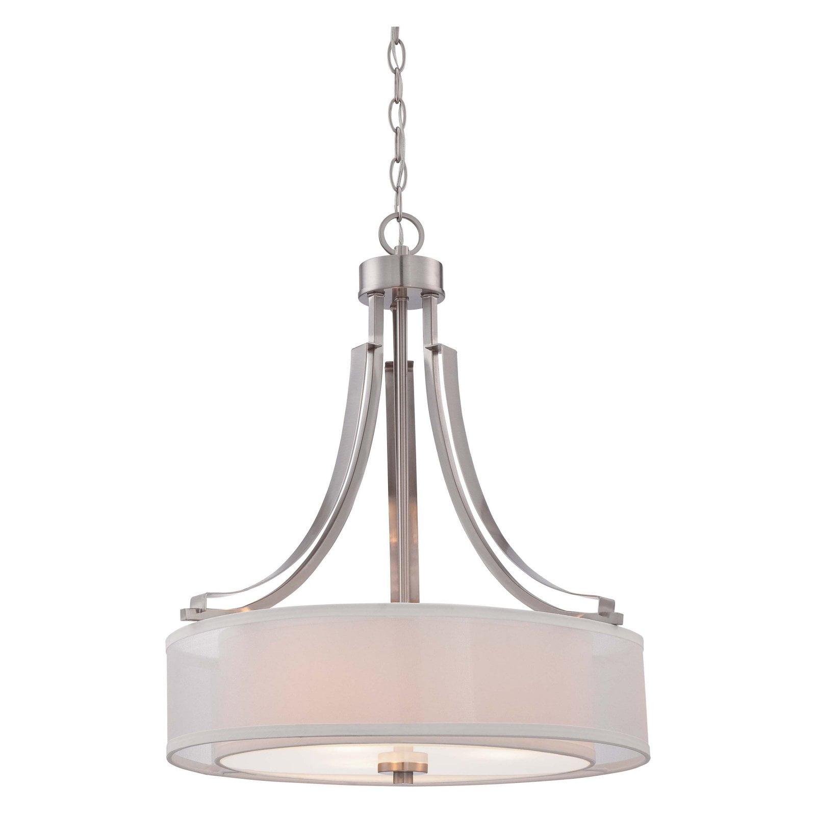 Pendant 3 Light Translucent Sliver Linen in Transitional Style 23.5 inches Tall By 20.5 inches Wide-Brushed Nickel Finish Bailey Street Home