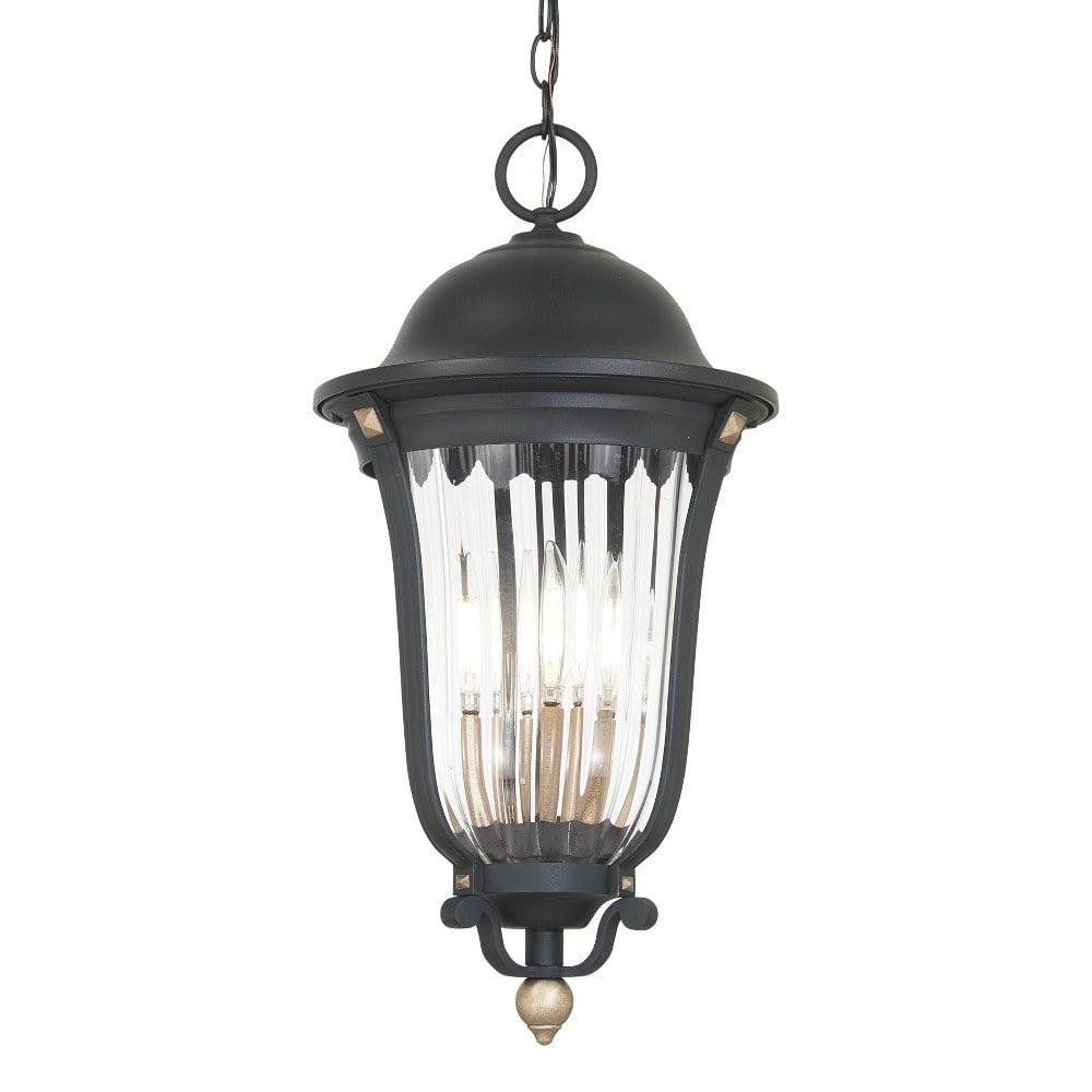 Peale Street Black and Gold 4-Light Outdoor Hanging Lantern