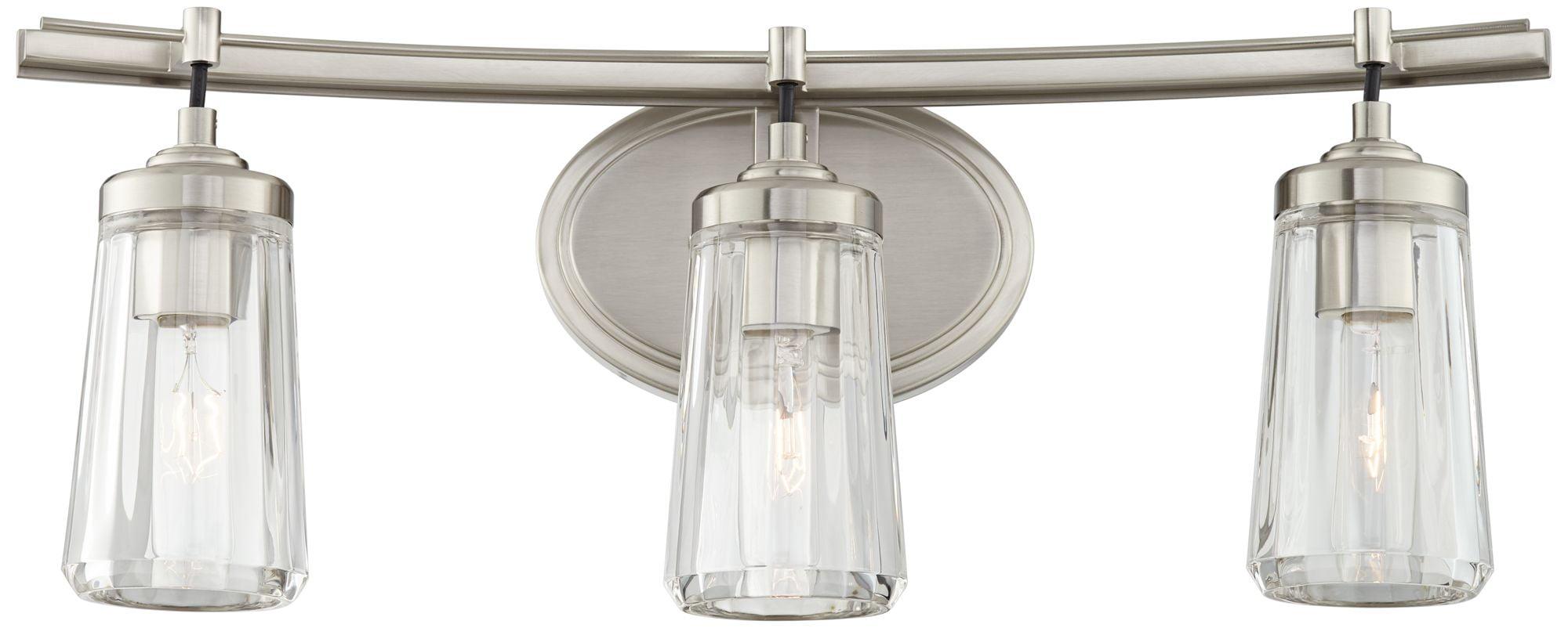 Minka Lavery Industrial Wall Light Brushed Nickel Hardwired 24" 3-Light Fixture Clear Tapered Glass for Bathroom Living Room