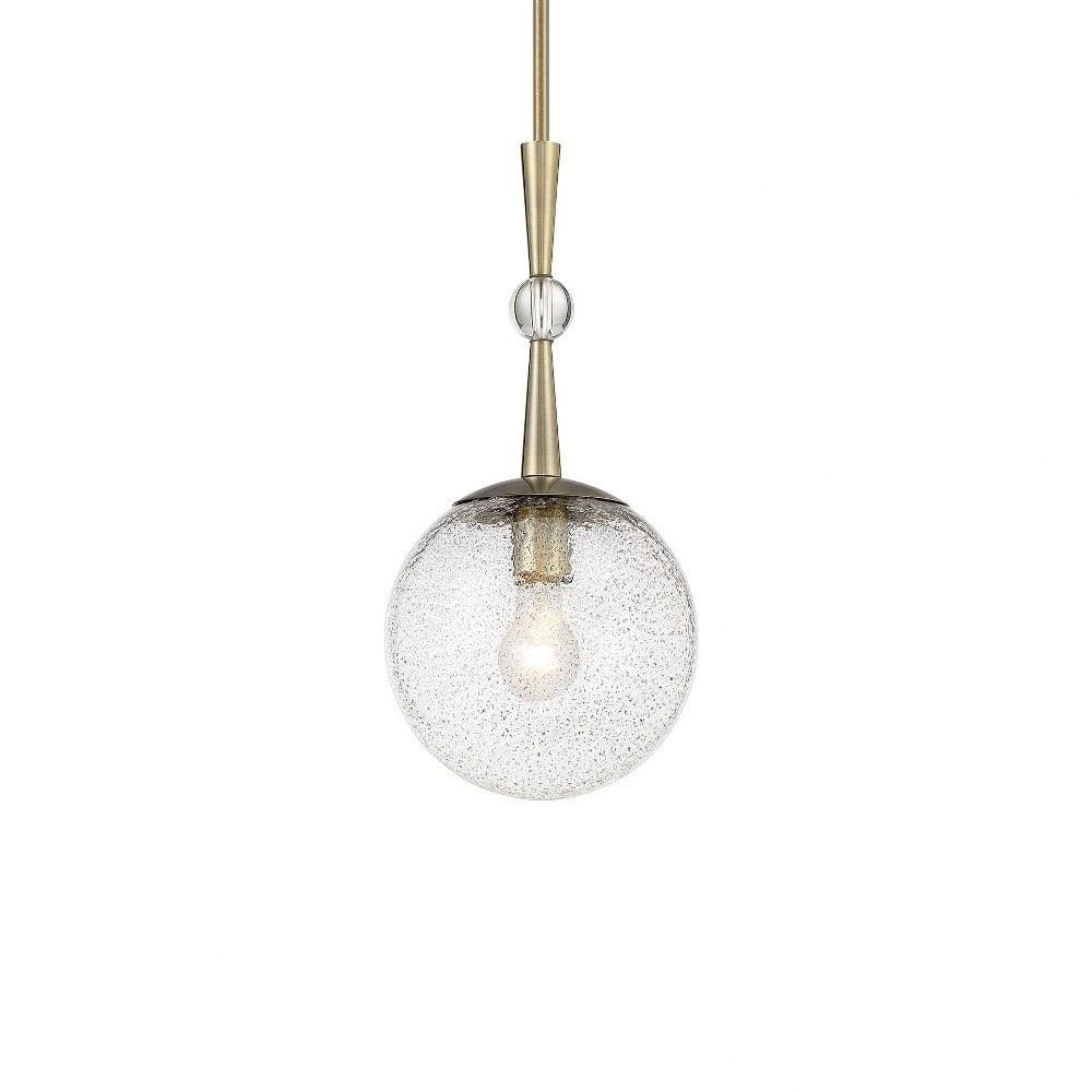 Mini Volcanic Glass & Aged Brass Indoor/Outdoor Pendant Light