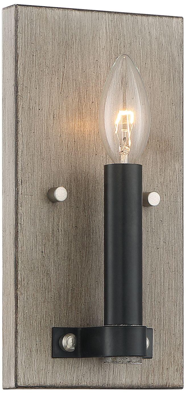 Rustic Aged Silverwood & Coal Dimmable Wall Sconce