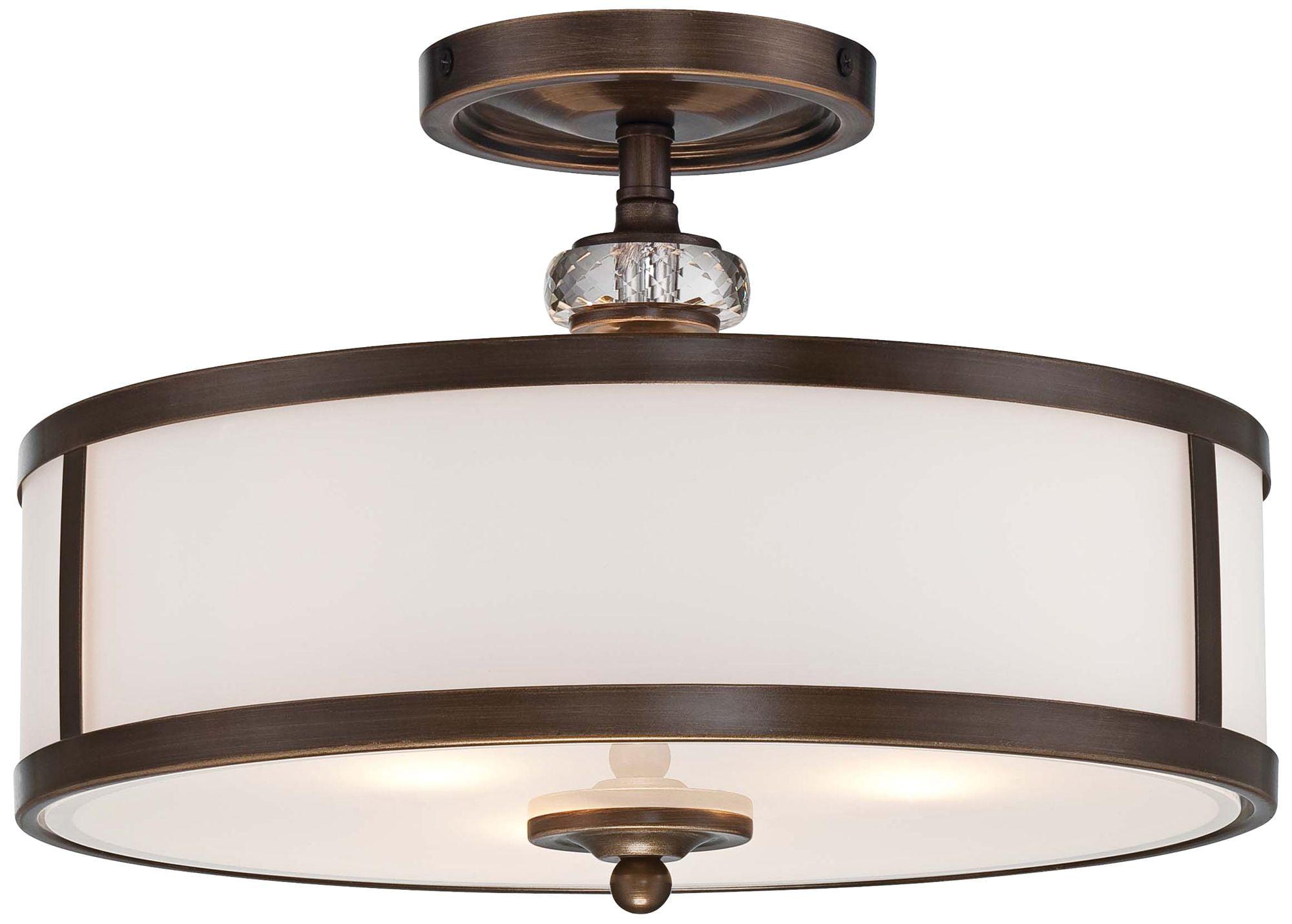 Thorndale Etched White Glass Drum Semi-Flush Mount in Dark Noble Bronze