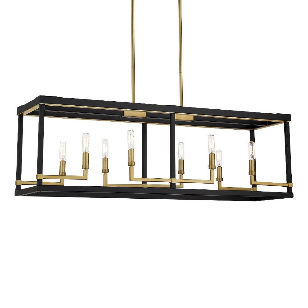 Coal & Soft Brass 8-Light Rectangular Island Pendant