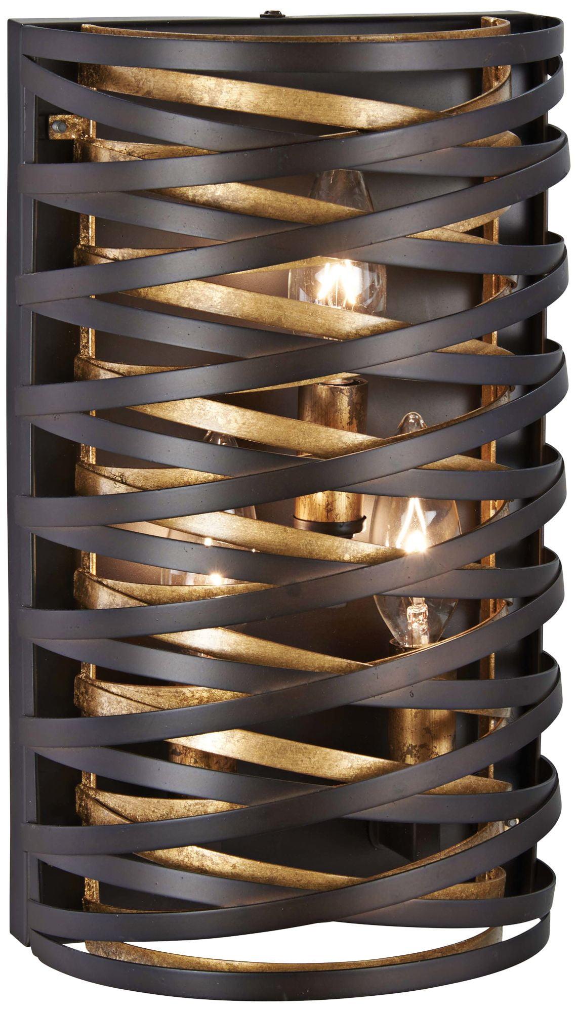 Vortic Flow 3-Light Wall Sconce in Dark Bronze with Mosaic Gold Interior