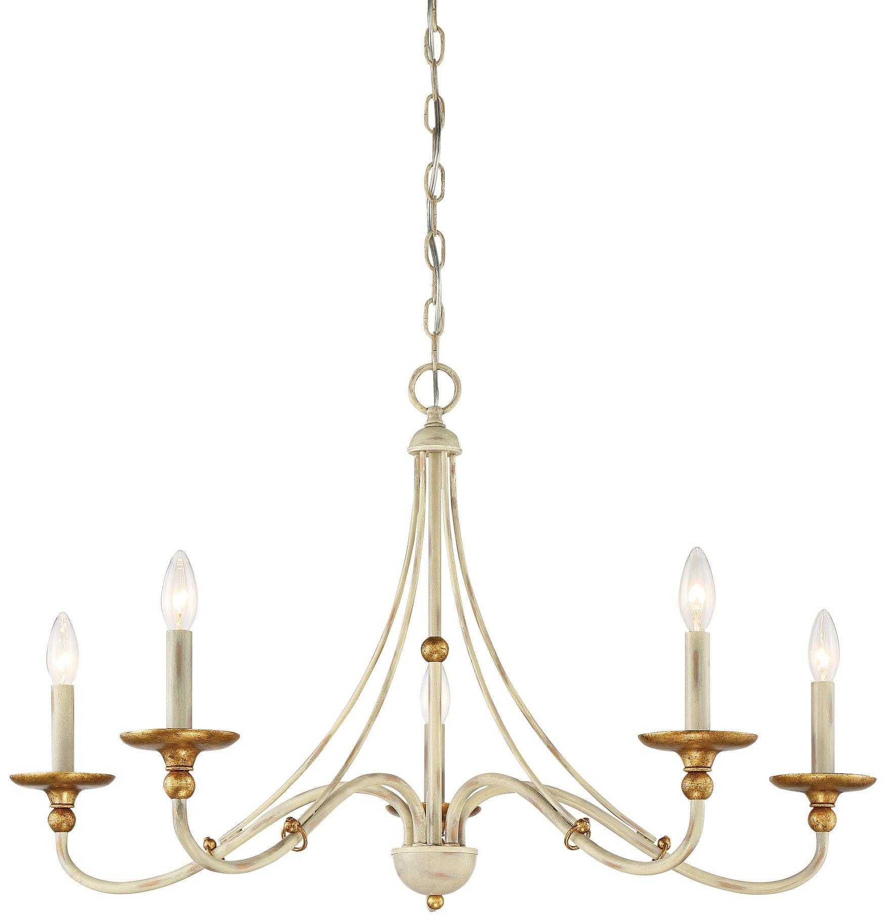 Minka Lavery White Gold Pendant Chandelier 28" Wide Farmhouse French 5-Light Fixture for Dining Room House Foyer Kitchen Entryway