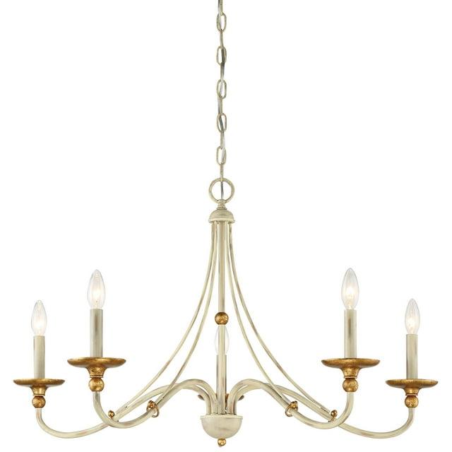 Minka Lavery White Gold Pendant Chandelier 28" Wide Farmhouse French 5-Light Fixture for Dining Room House Foyer Kitchen Entryway