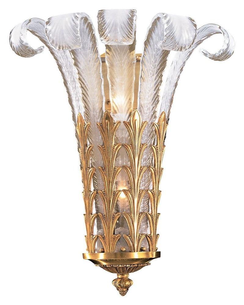 French Gold 16.5" Art Deco Sconce with White Murano Glass