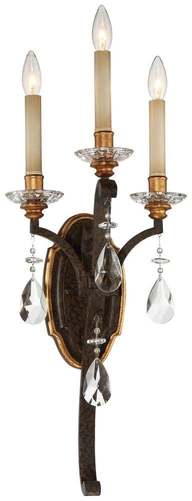 Chateau Nobles Raven Bronze 3-Light Wall Sconce with Gold Leaf Highlights