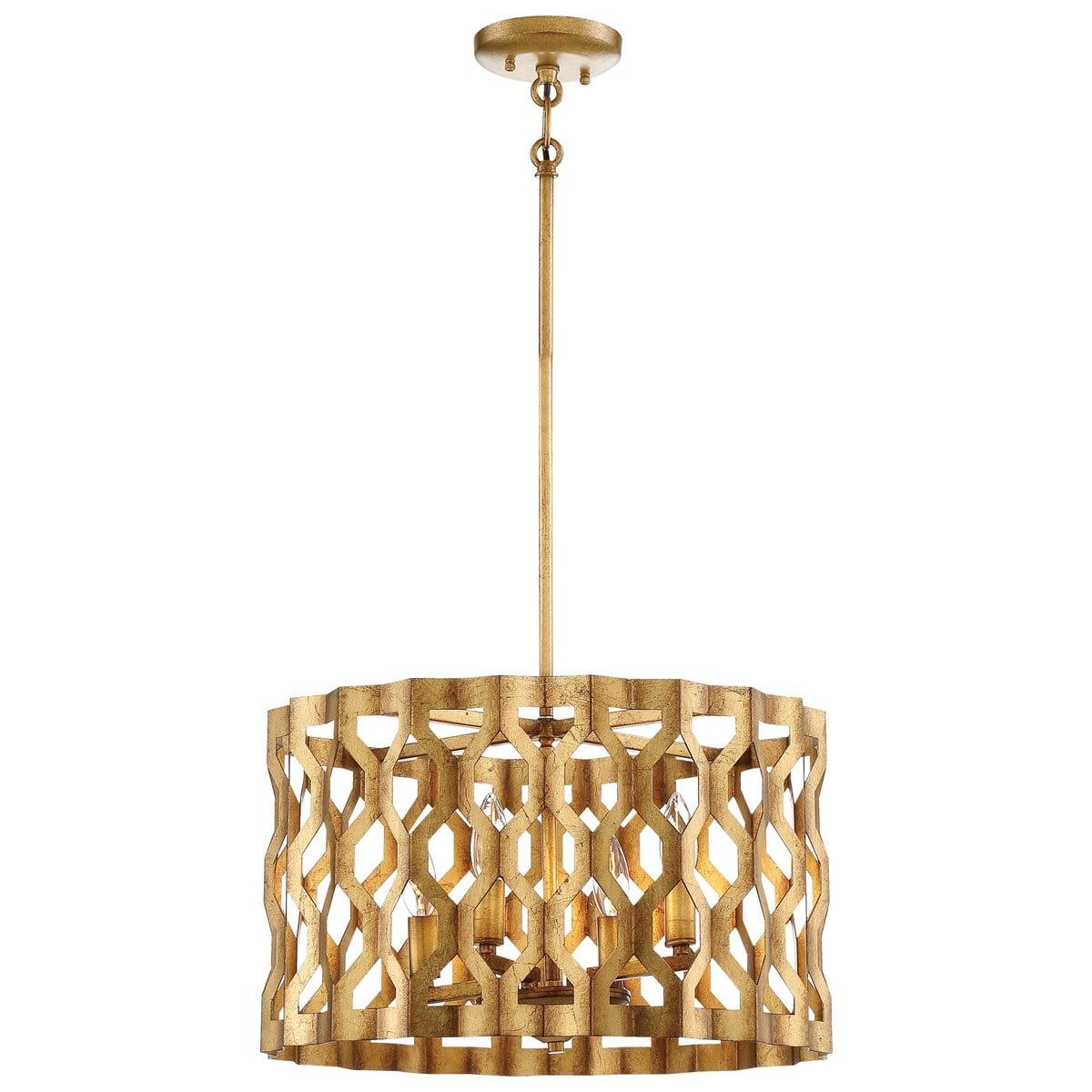 Pandora Gold Leaf Modern Drum Chandelier with Adjustable Height