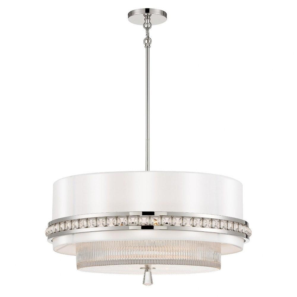 Metropolitan Sutton 4-Light Polished Nickel Drum Pendant with White Silk Shade