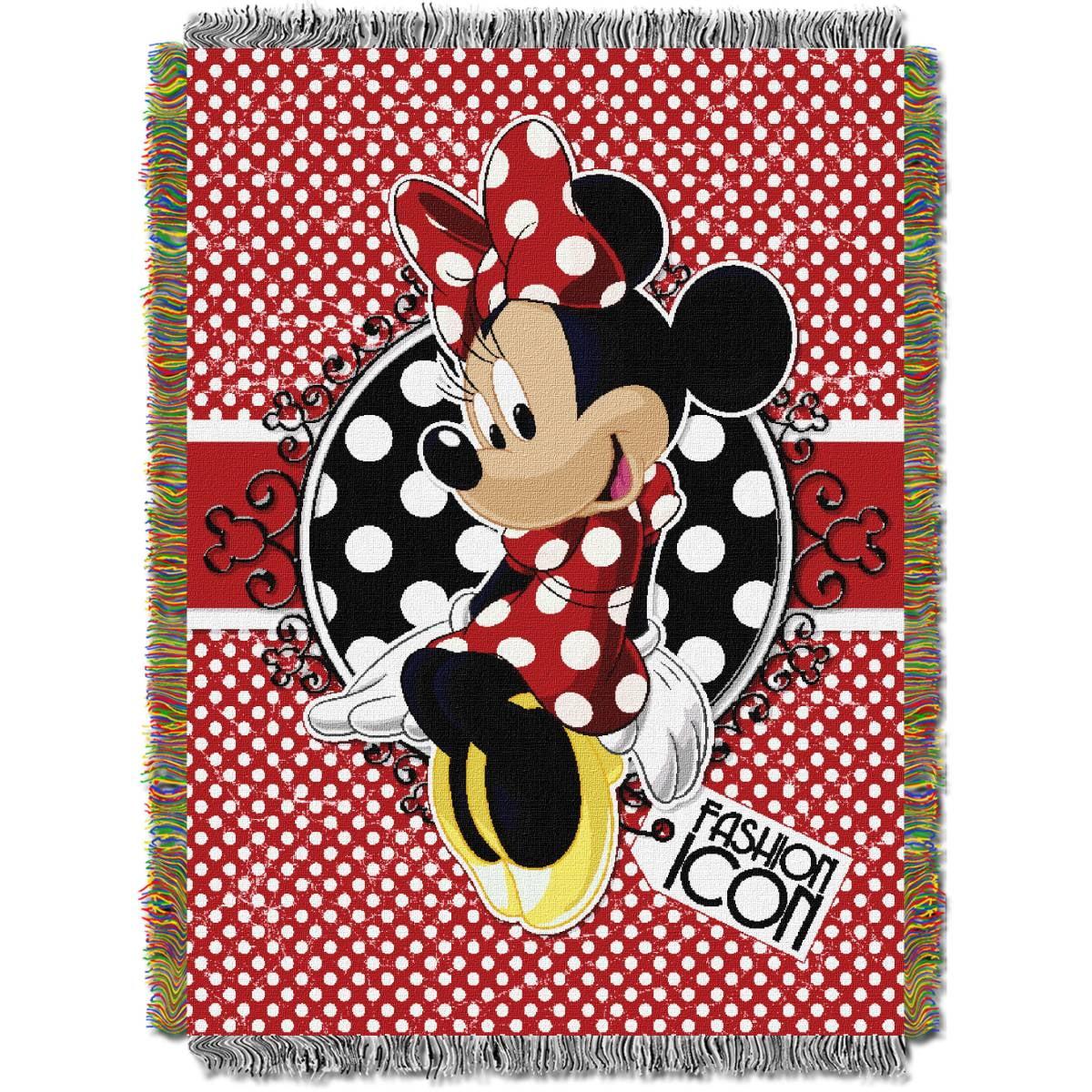 Minnie Mouse Red Polka Dot Woven Tapestry Throw Blanket