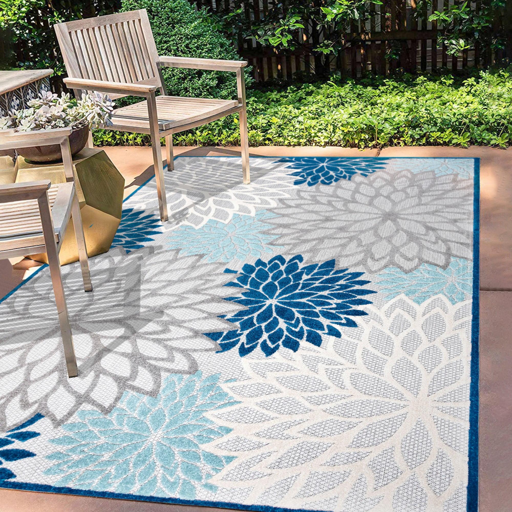 3'x5' Minori Floral Indoor/Outdoor Area Rug, Blue/Gray - JONATHAN Y