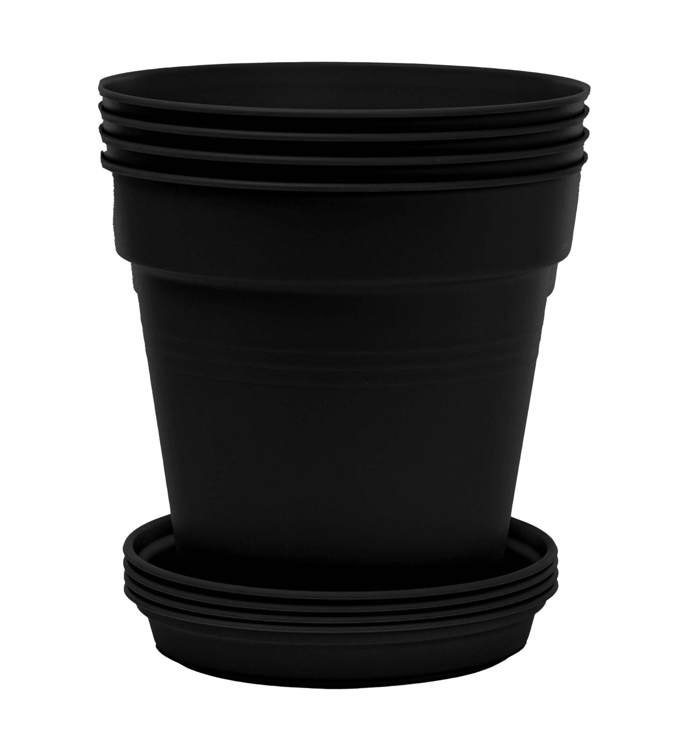 Mintra Black Plastic Indoor Plant Pots with Drainage Holes, 4-Pack