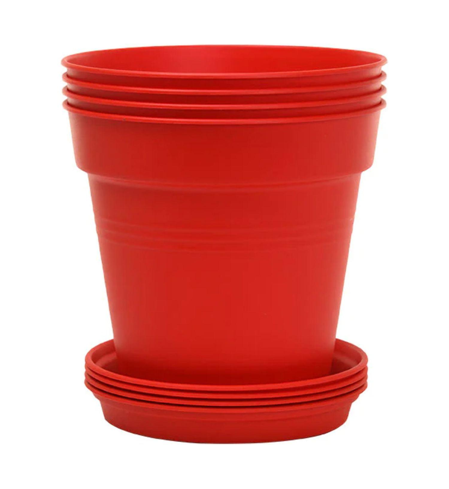 Red BPA-Free Plastic Indoor Planter Pots with Drainage Holes, Set of 6