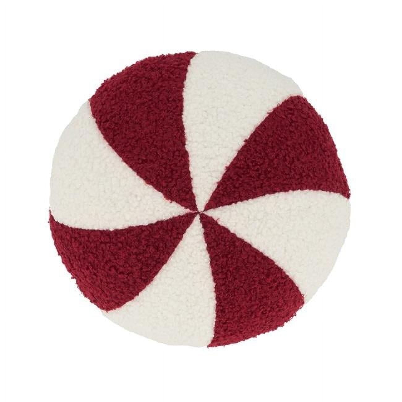 Red and White Circular Peppermint Candy Throw Pillow