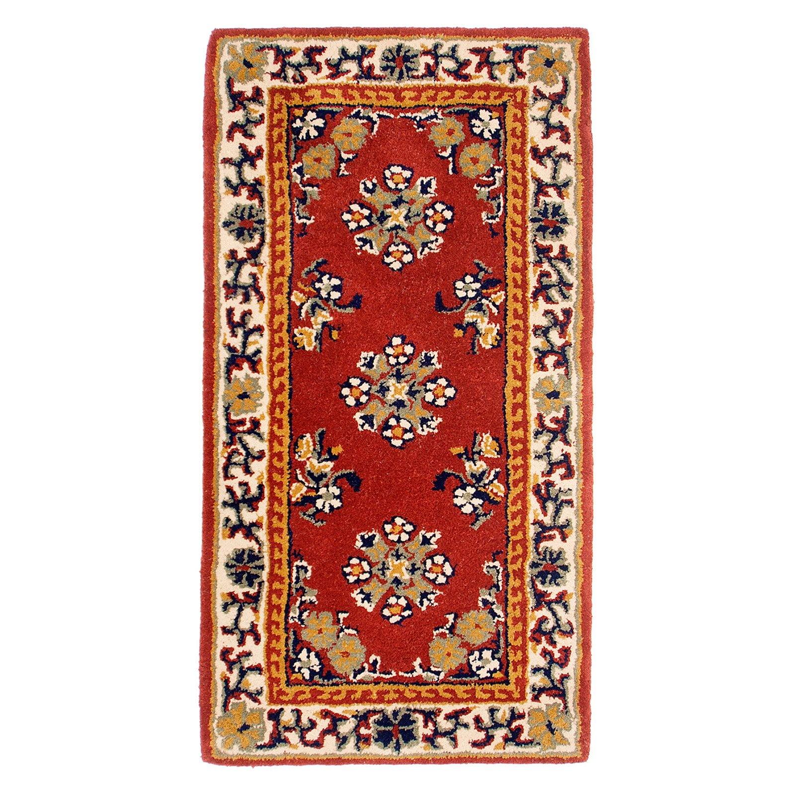 Elegant Burgundy Oriental Hearth Rug in Handmade Wool, 56"x26"