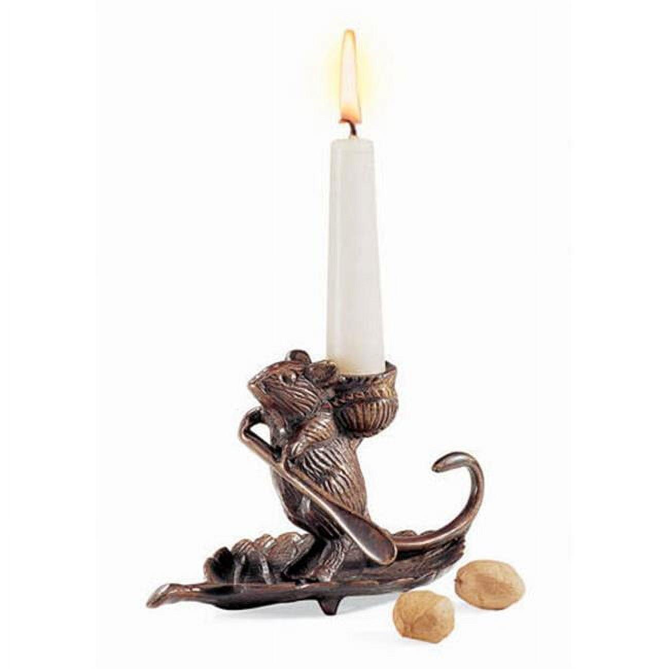 Antique Brass Mouse on Leaf Candle Holder