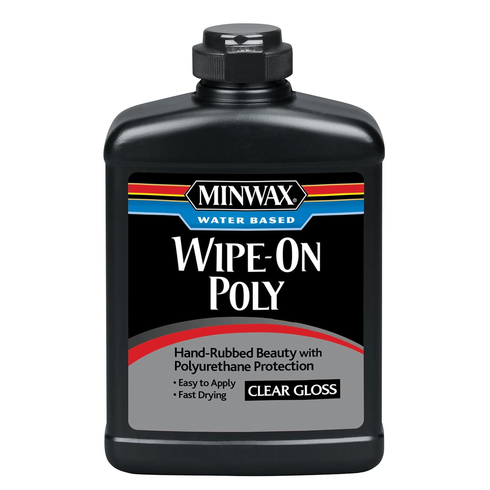 Minwax Wipe-On Poly Water-Based Polyurethane Finish, Gloss, Clear, 1 Pint