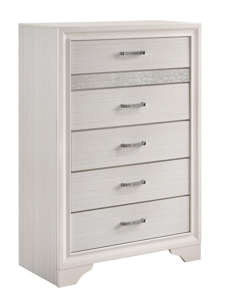 Miranda White Wood 5-Drawer Chest with Rhinestone Accents