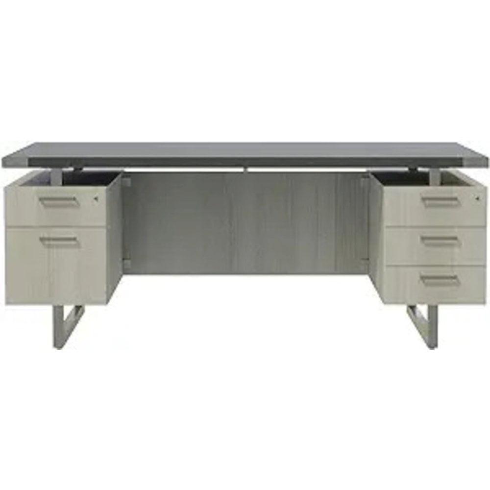 Stone Gray Double Pedestal Desk with USB Port and Filing Cabinet