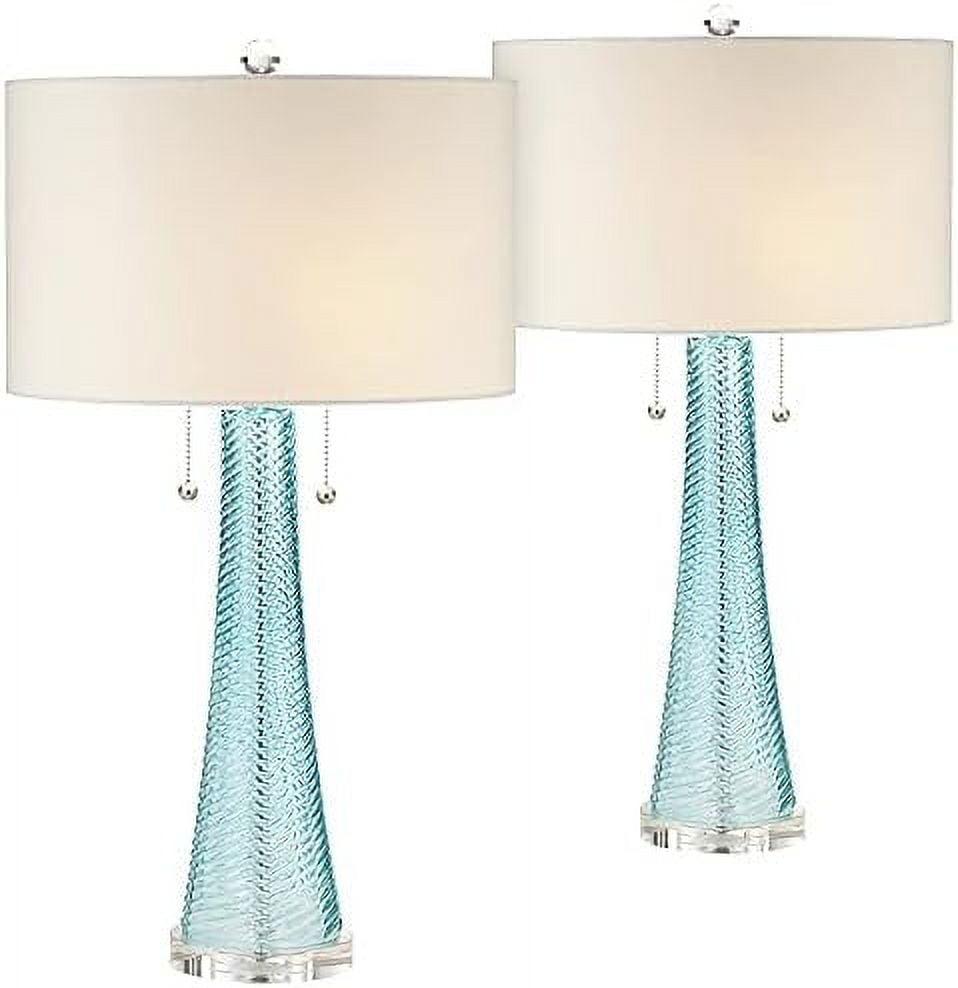 Miriam 28.5" Light Blue Glass Table Lamp with White Drum Shade