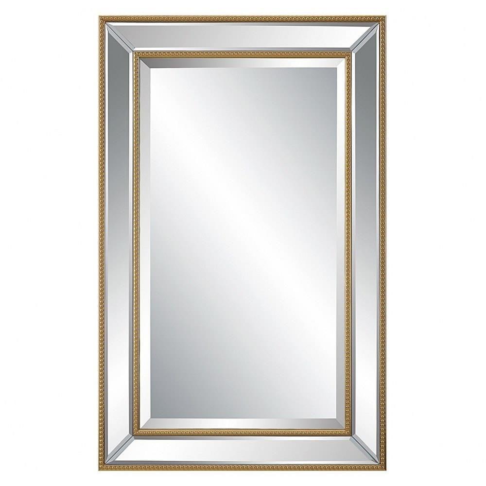 Elegant Gold-Beading Full-Length Wood Wall Mirror 32"