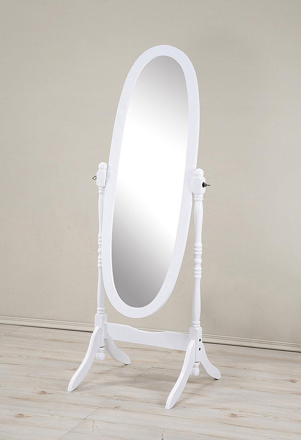 Elegant White Oval Freestanding Wood Frame Full-Length Mirror