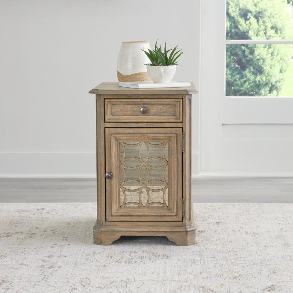 Antique White Wood and Metal Chair Side Table with Storage