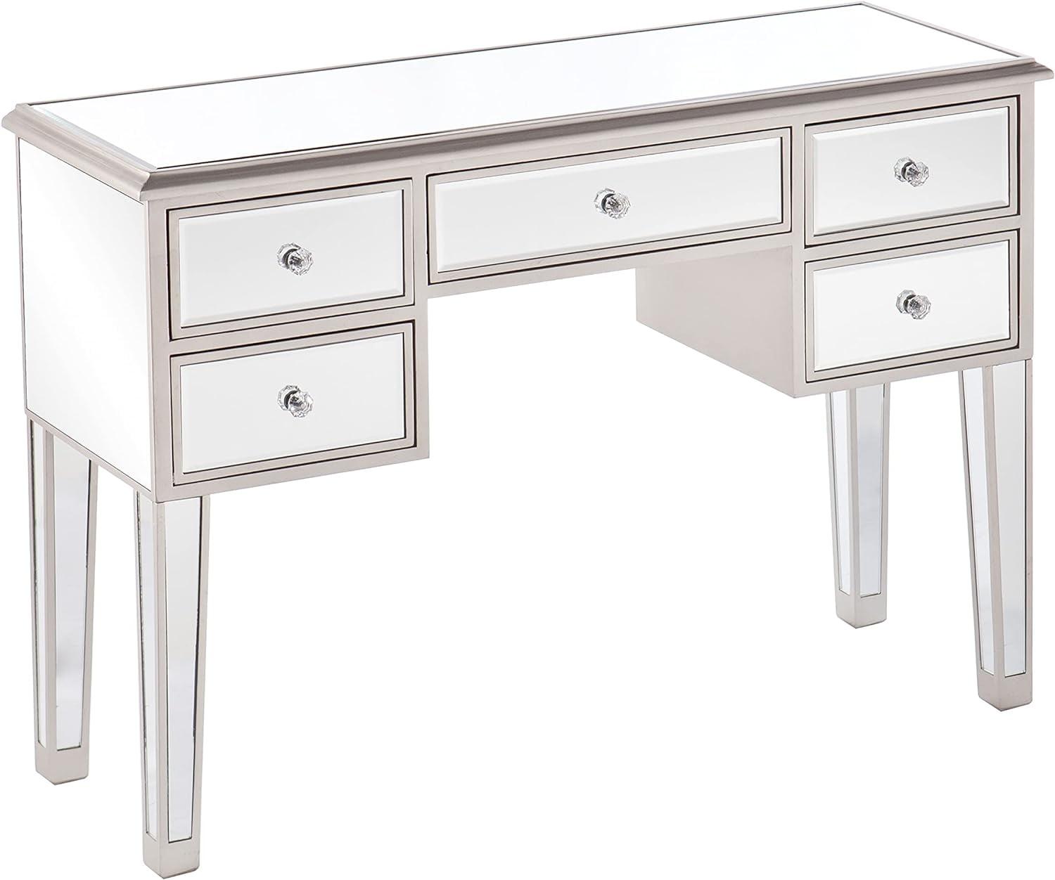 Silver Mirrored Wood Console Table with Storage