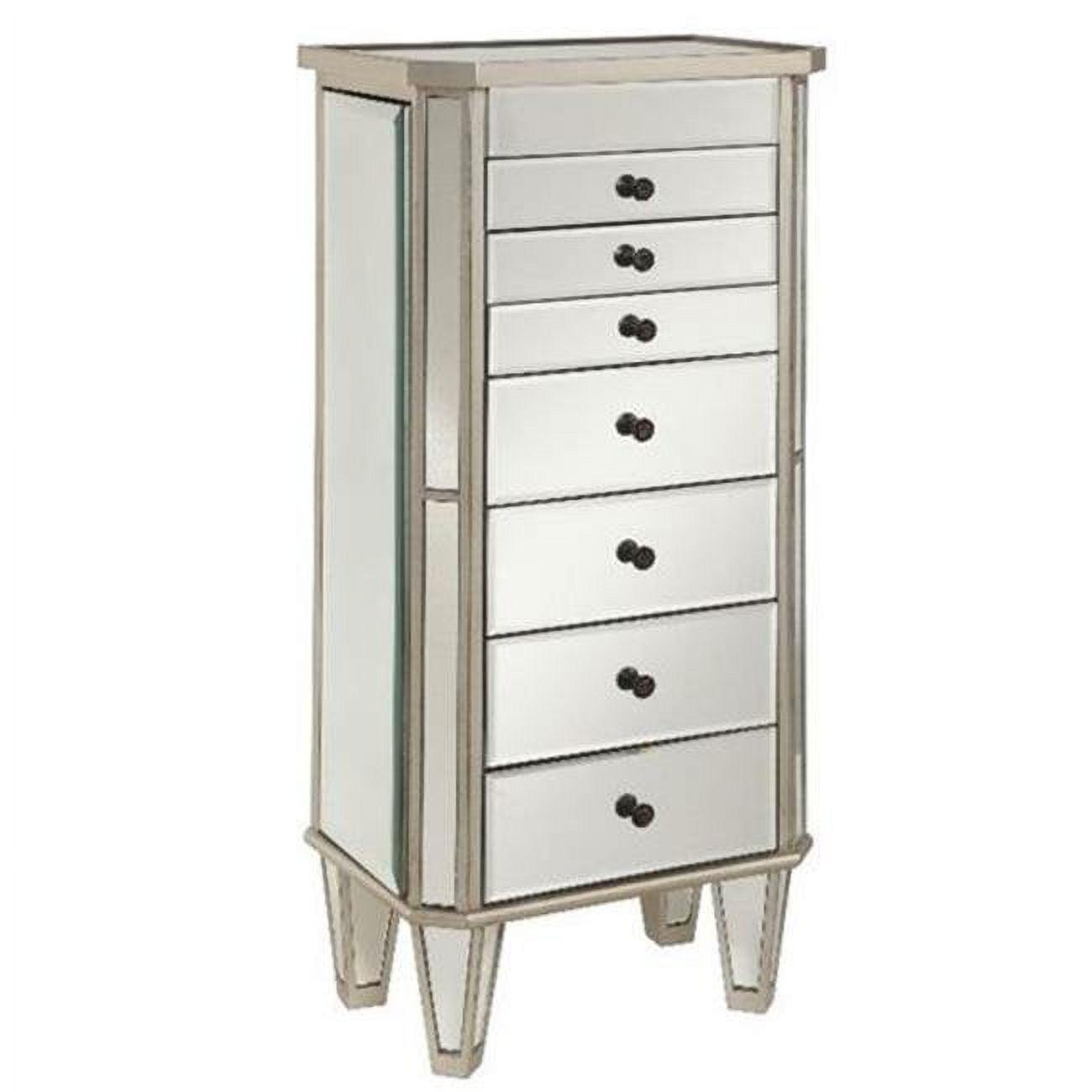 Chic Silver Wood Mirrored Jewelry Armoire with Interior Storage