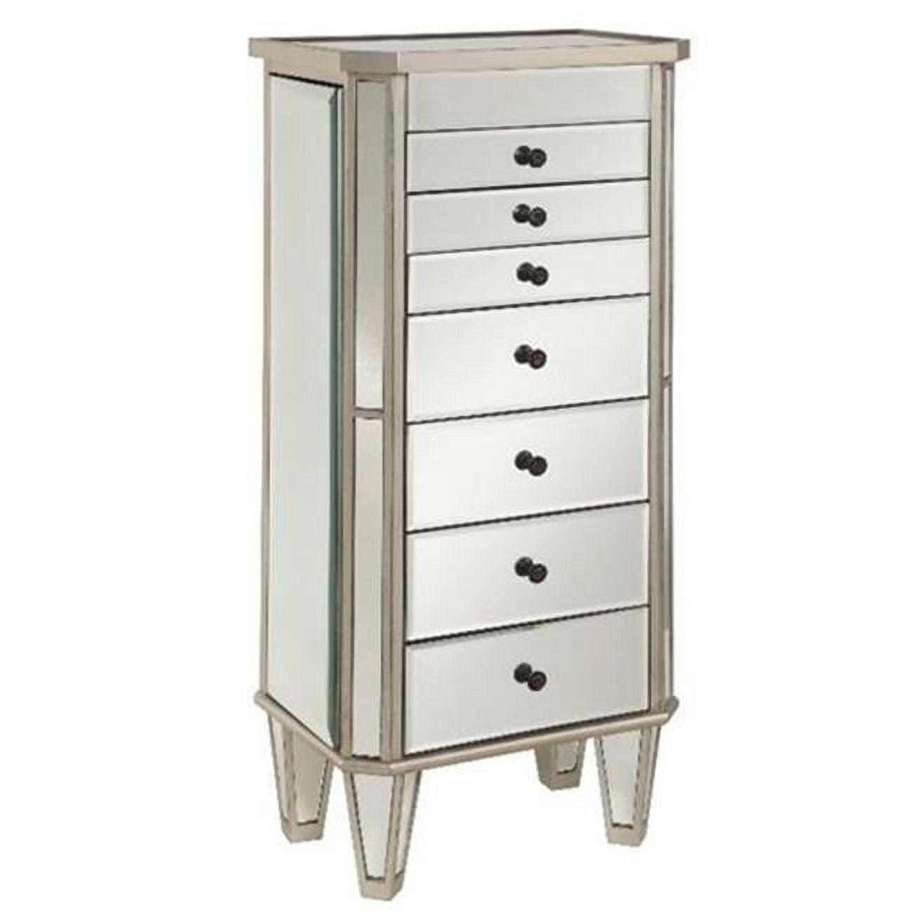 Linon Mason Mirrored 7 Drawer Flip Top Side Storage Jewelry Armoire in Silver