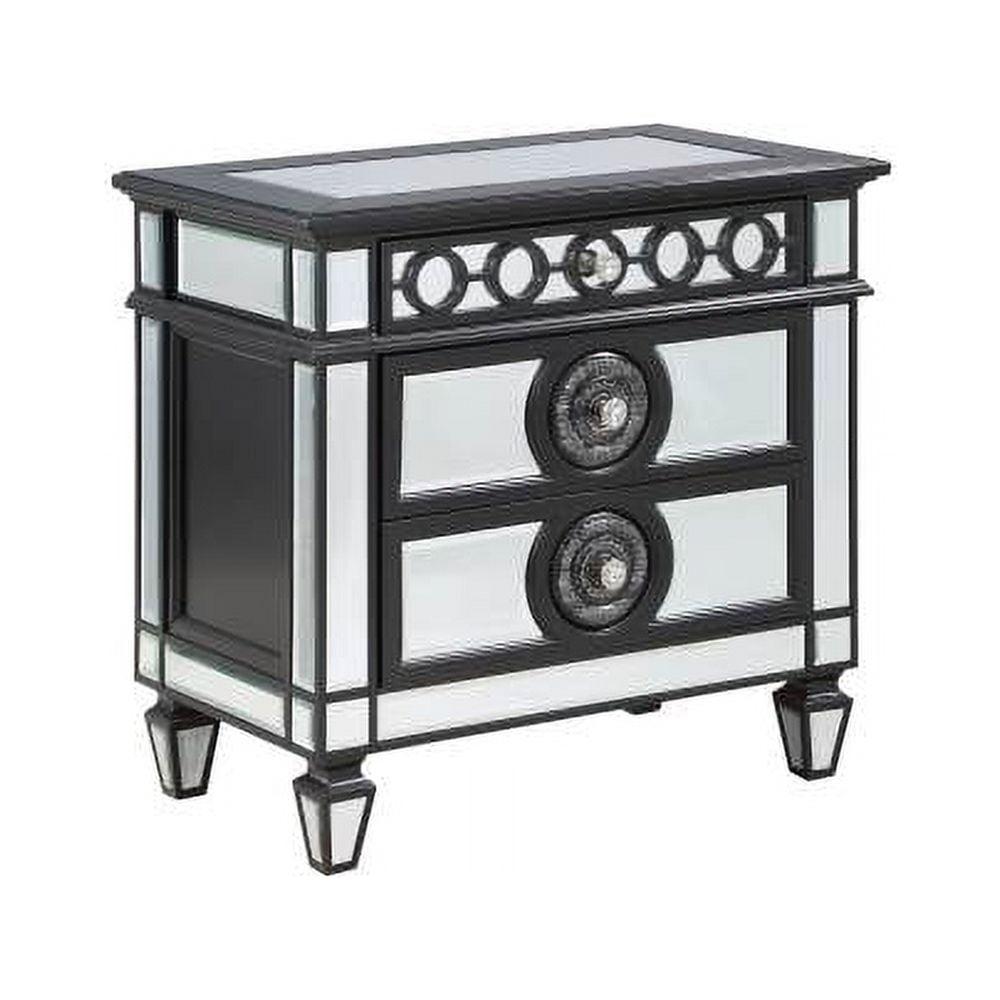 Elegant Black and Silver 3-Drawer Nightstand with Crystal Knobs