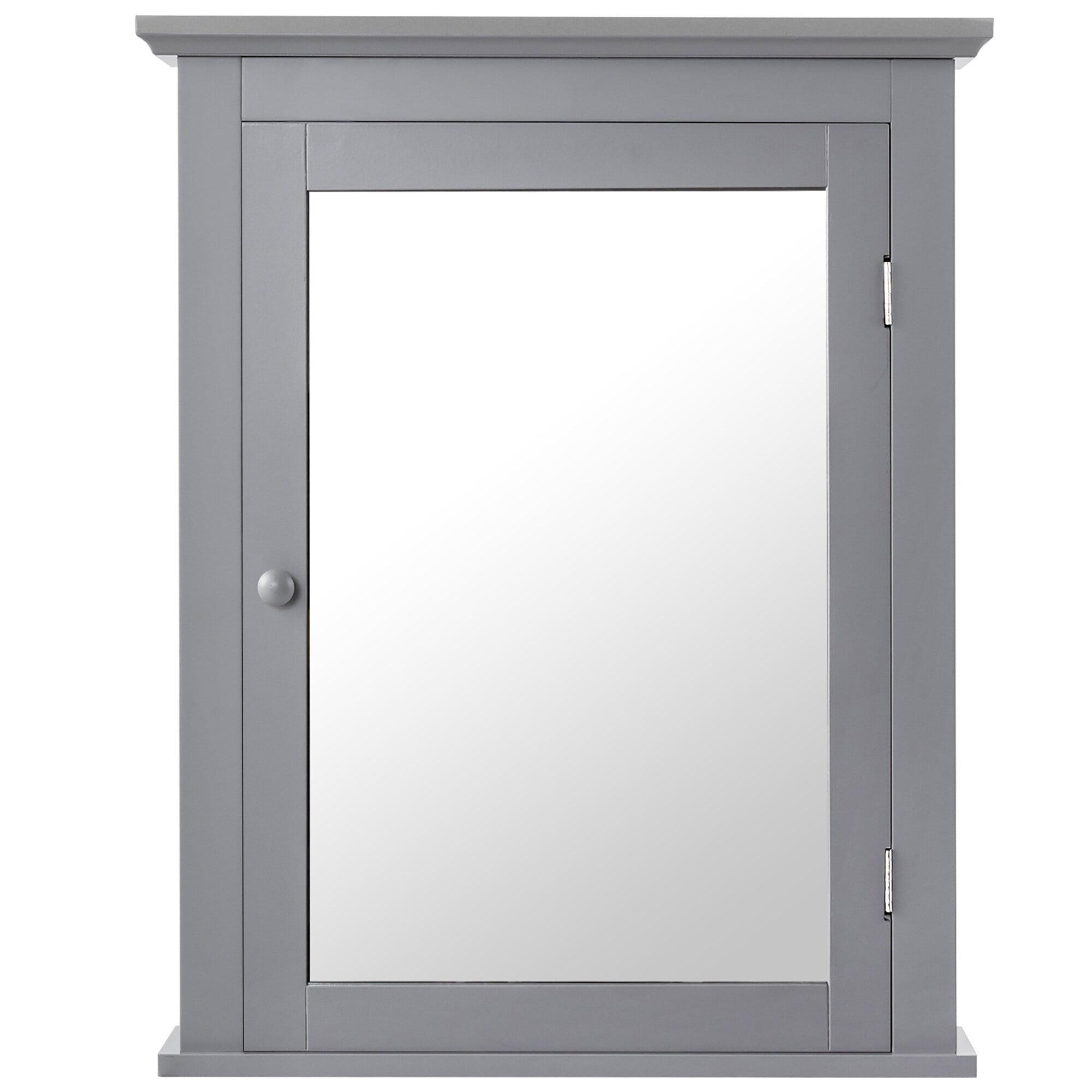 Mirrored Wall Mounted Bathroom Cabinet Storage Cabinet with Door Grey