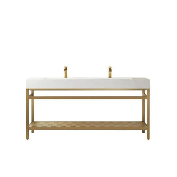 Miseno Mv702672-Nm Soria 72" Free Standing Integrated Trough Sink Configured For Double