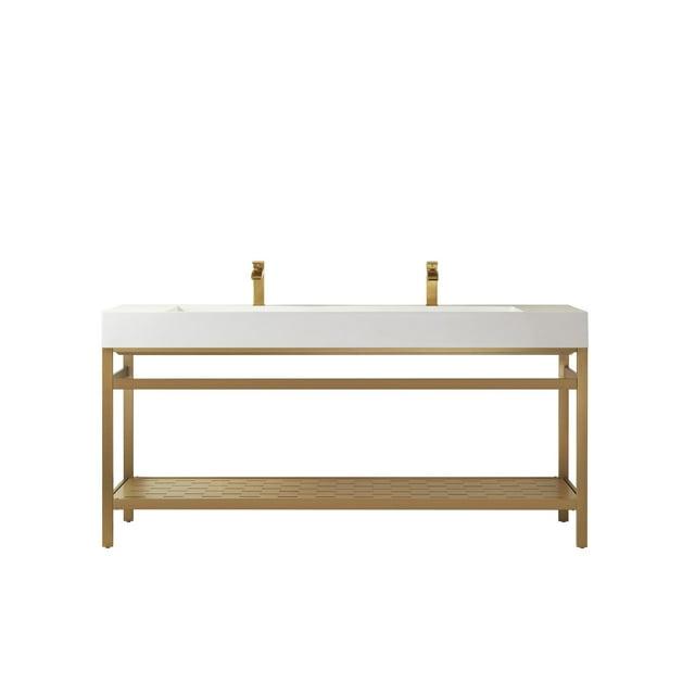 Miseno Mv702672-Nm Soria 72" Free Standing Integrated Trough Sink Configured For Double