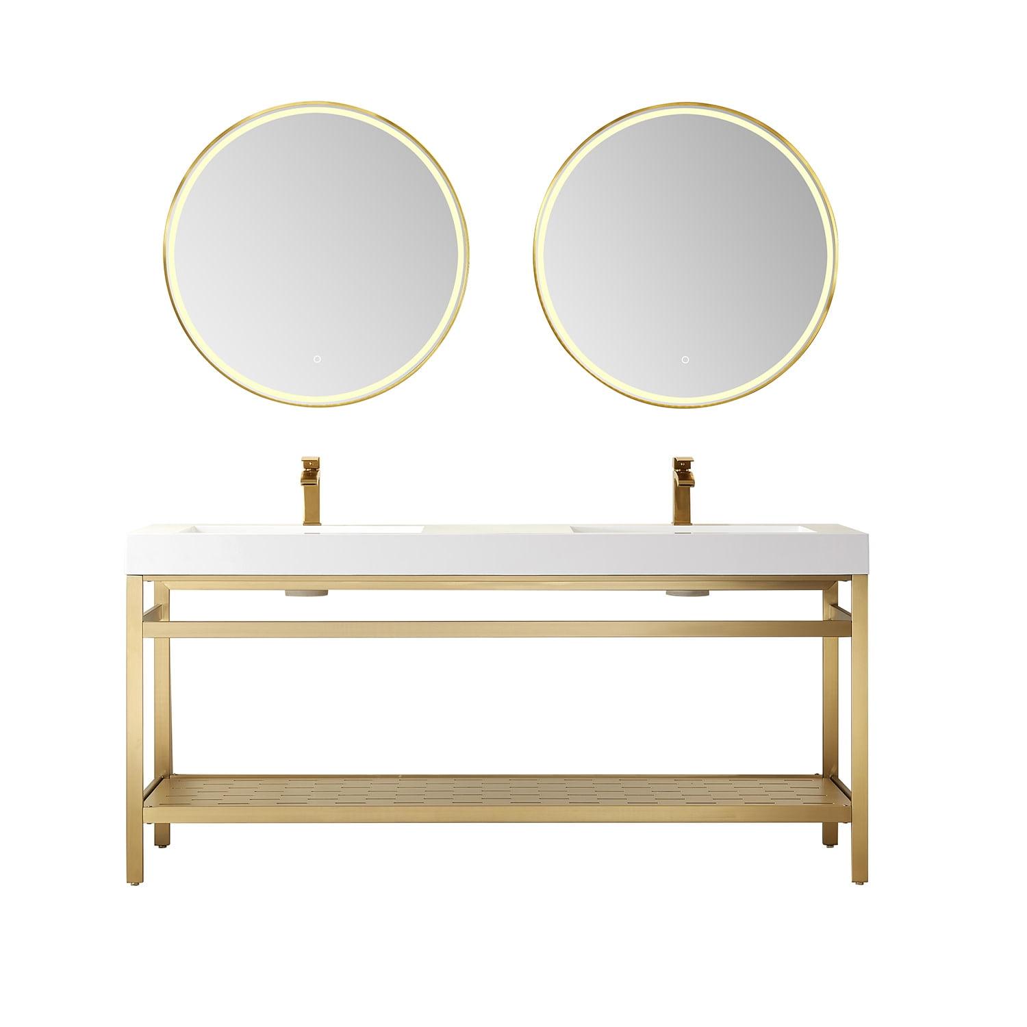 Ablitas 72" Brushed Gold Double Basin Vanity with White Granite Top