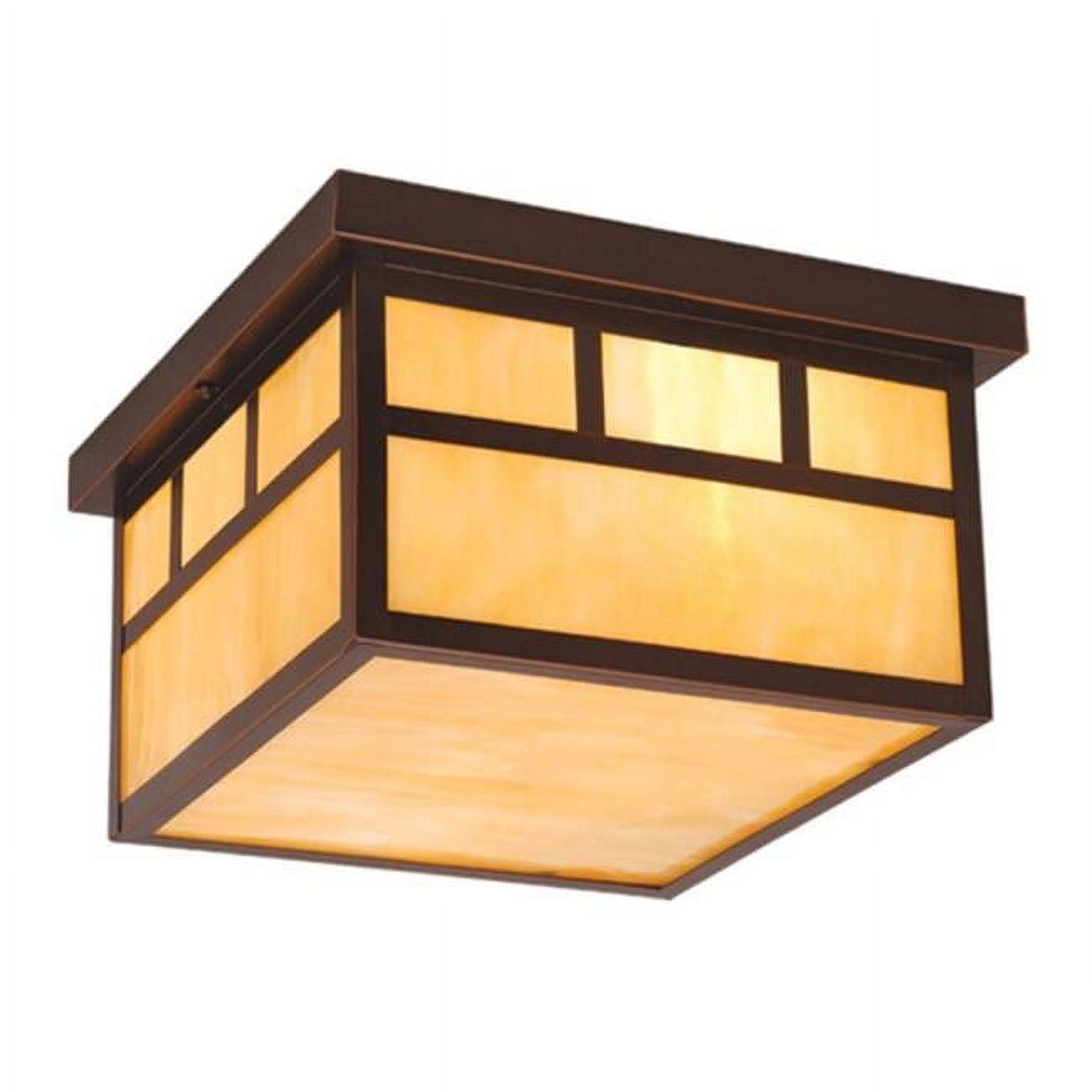 Mission Bronze Square Outdoor Ceiling Light with Honey Glass