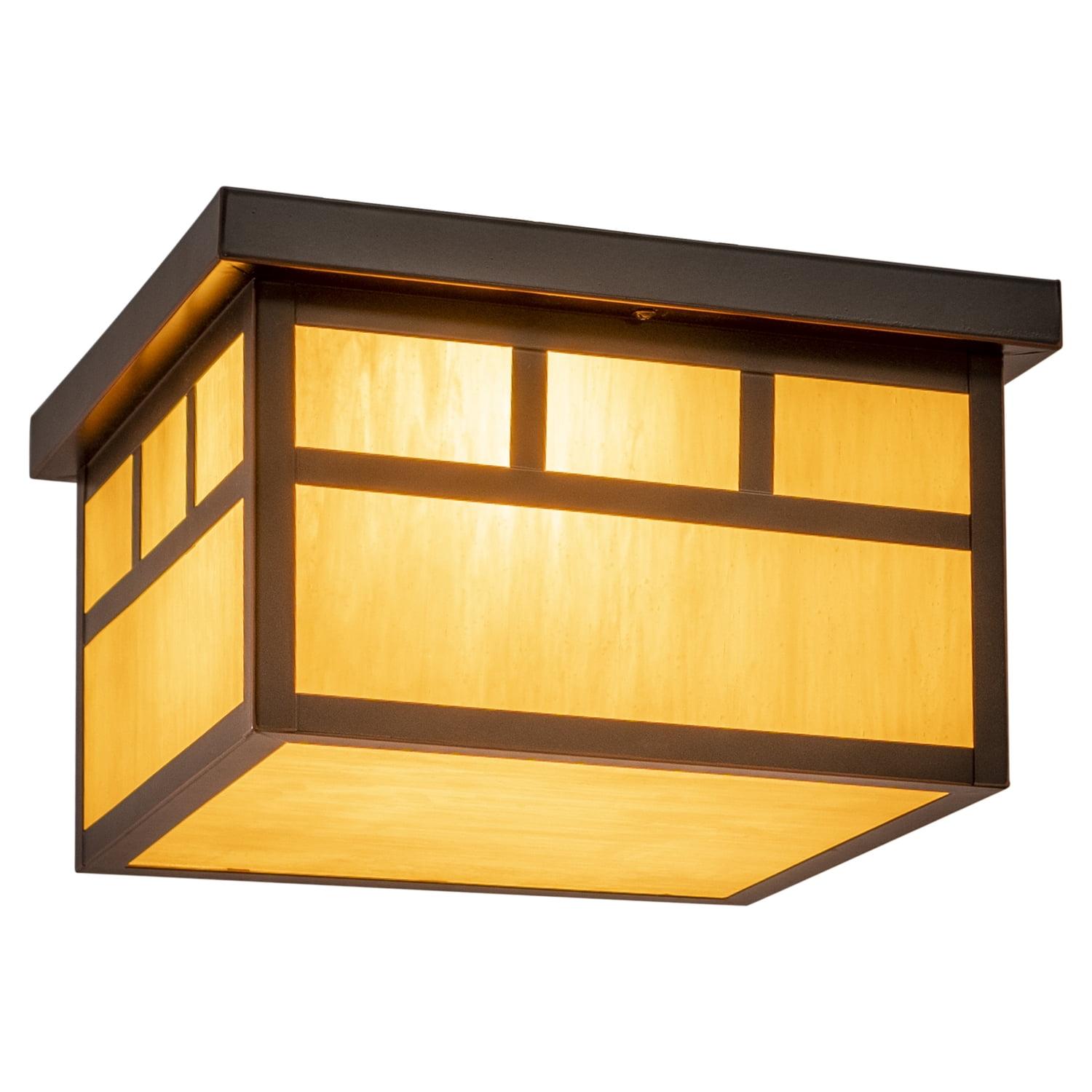 Mission Bronze Square Outdoor Ceiling Light with Honey Glass