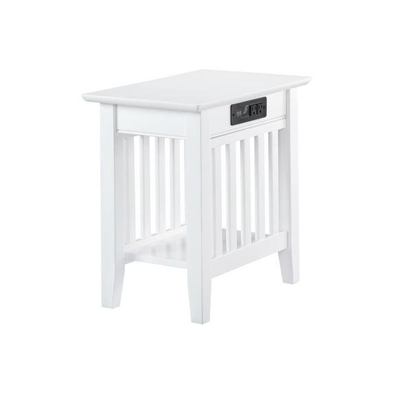 Mission Chair Side Table with Charger Station in White
