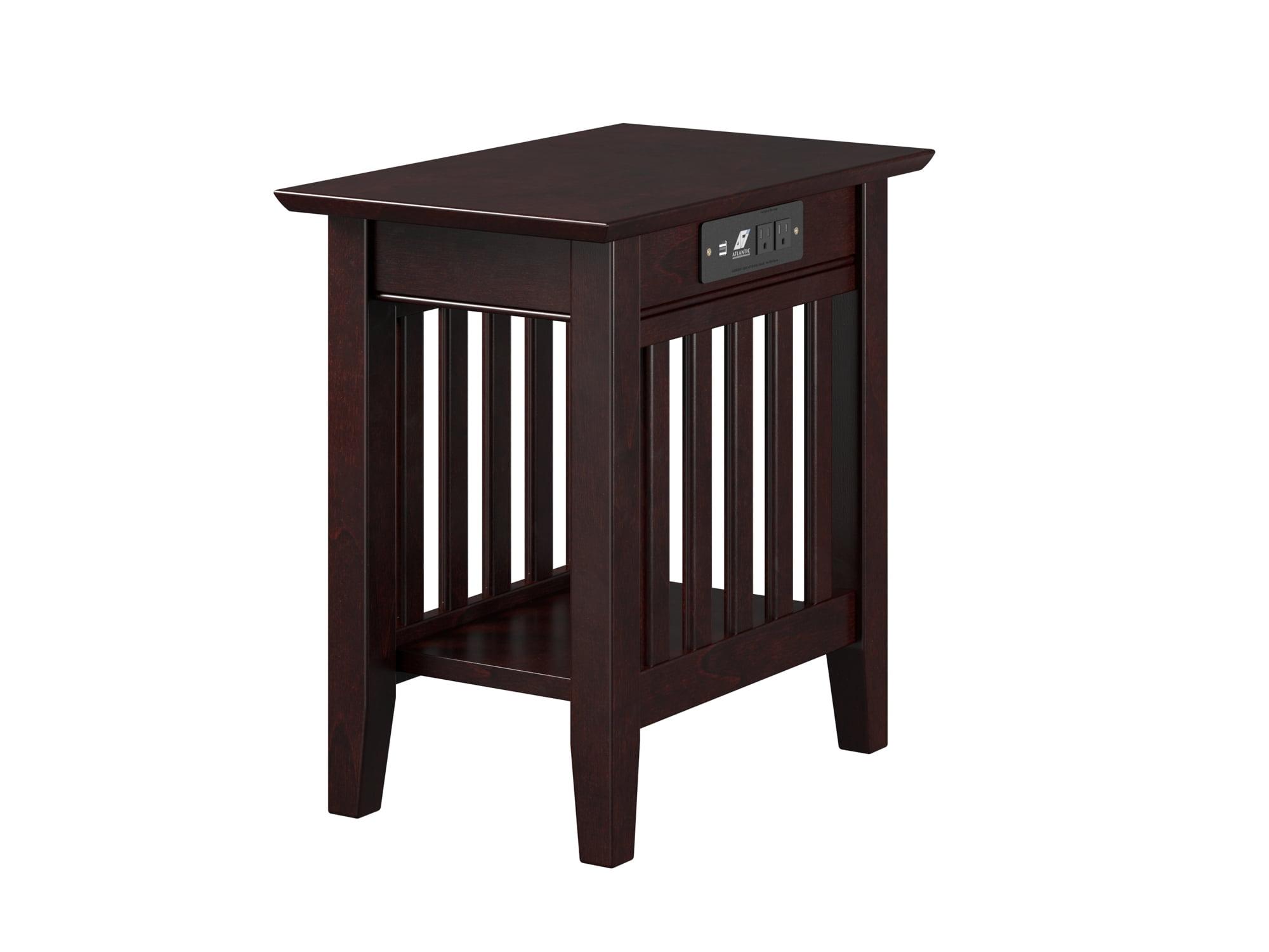 AFI Mission Solid Wood Mid-Century End Table with USB Charger in Espresso