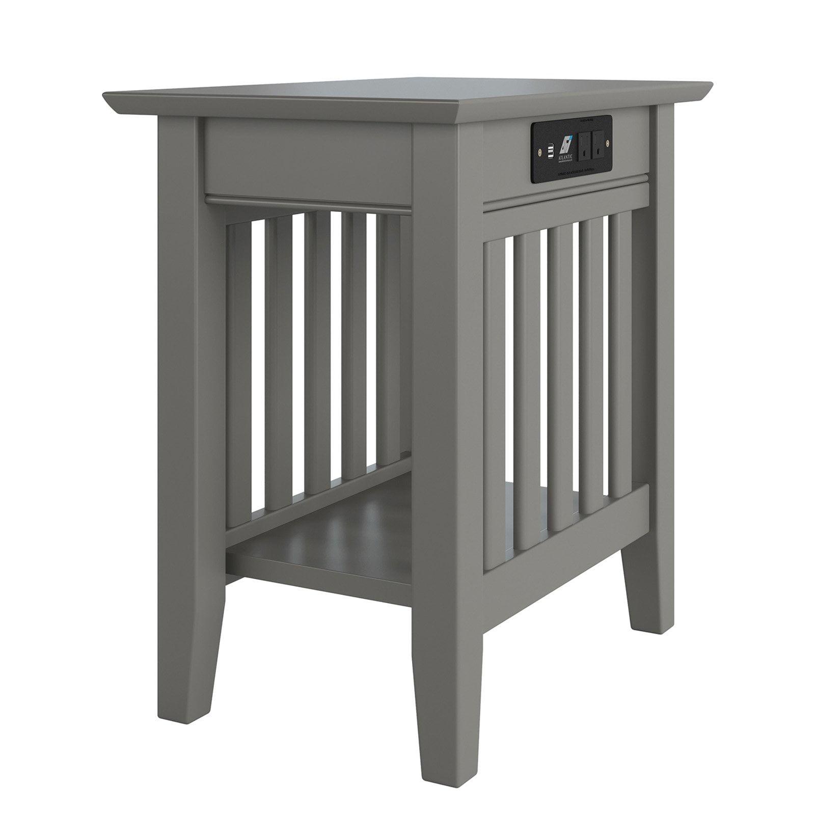 Mission Chair Side Table with Charging Station in Grey