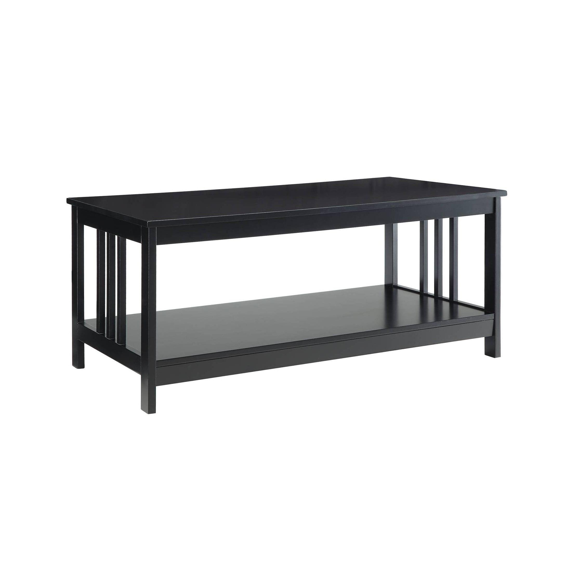 Classic Mission-Style Black Wood Coffee Table with Shelf