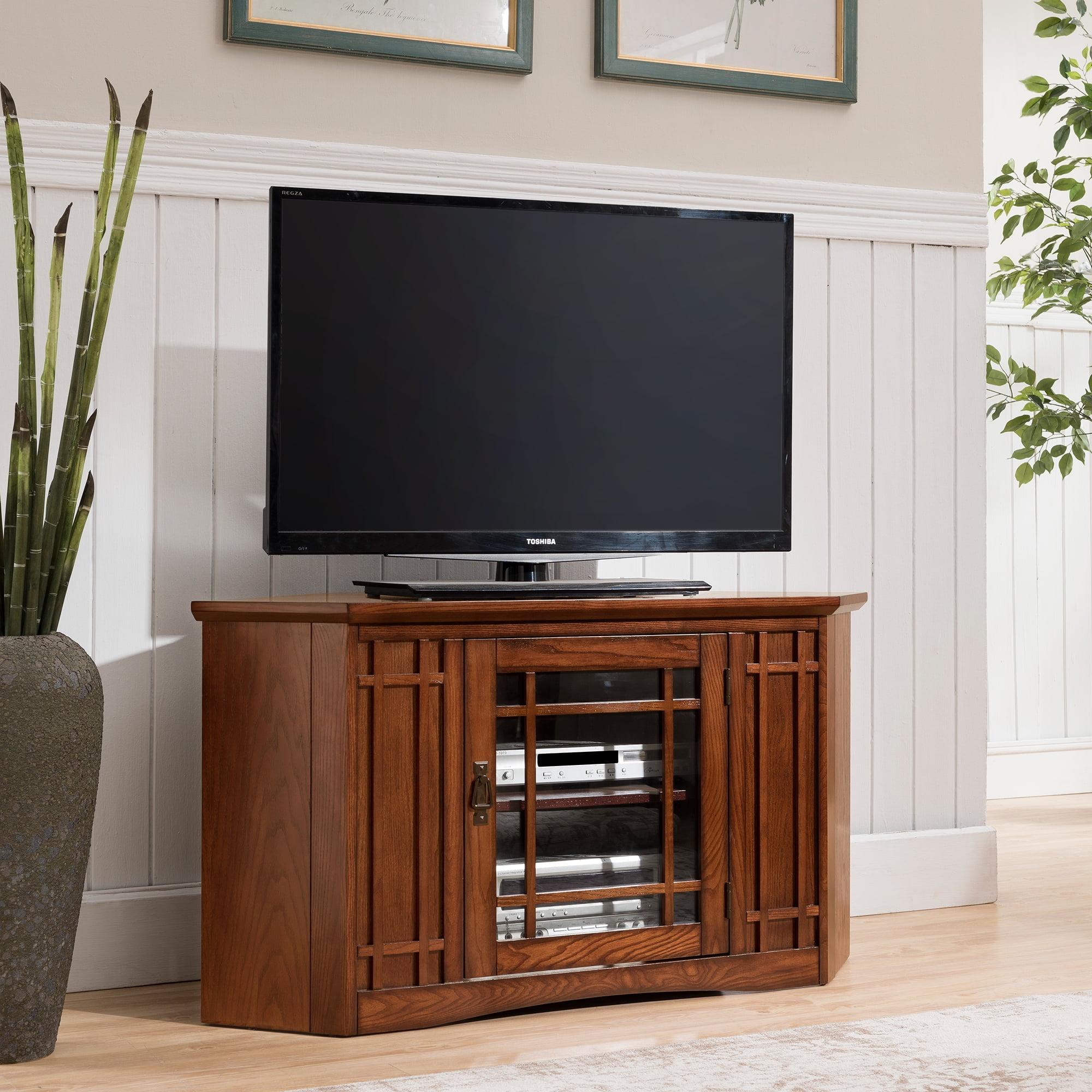 Mission Oak 46" Corner TV Stand with Glass Door Cabinet