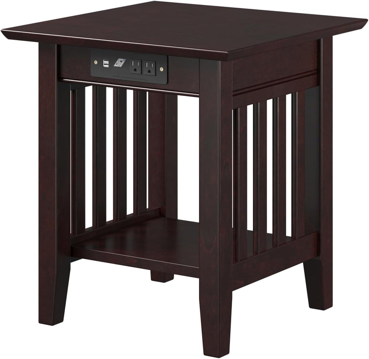 Espresso Solid Hardwood 20" Square End Table with USB Ports